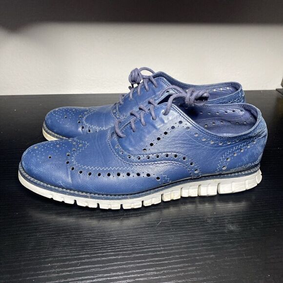 Cole Haan ZeroGrand Wingtip C23580 Blue Leather Oxford Shoes Men’s Sz 8 - Picture 5 of 10
